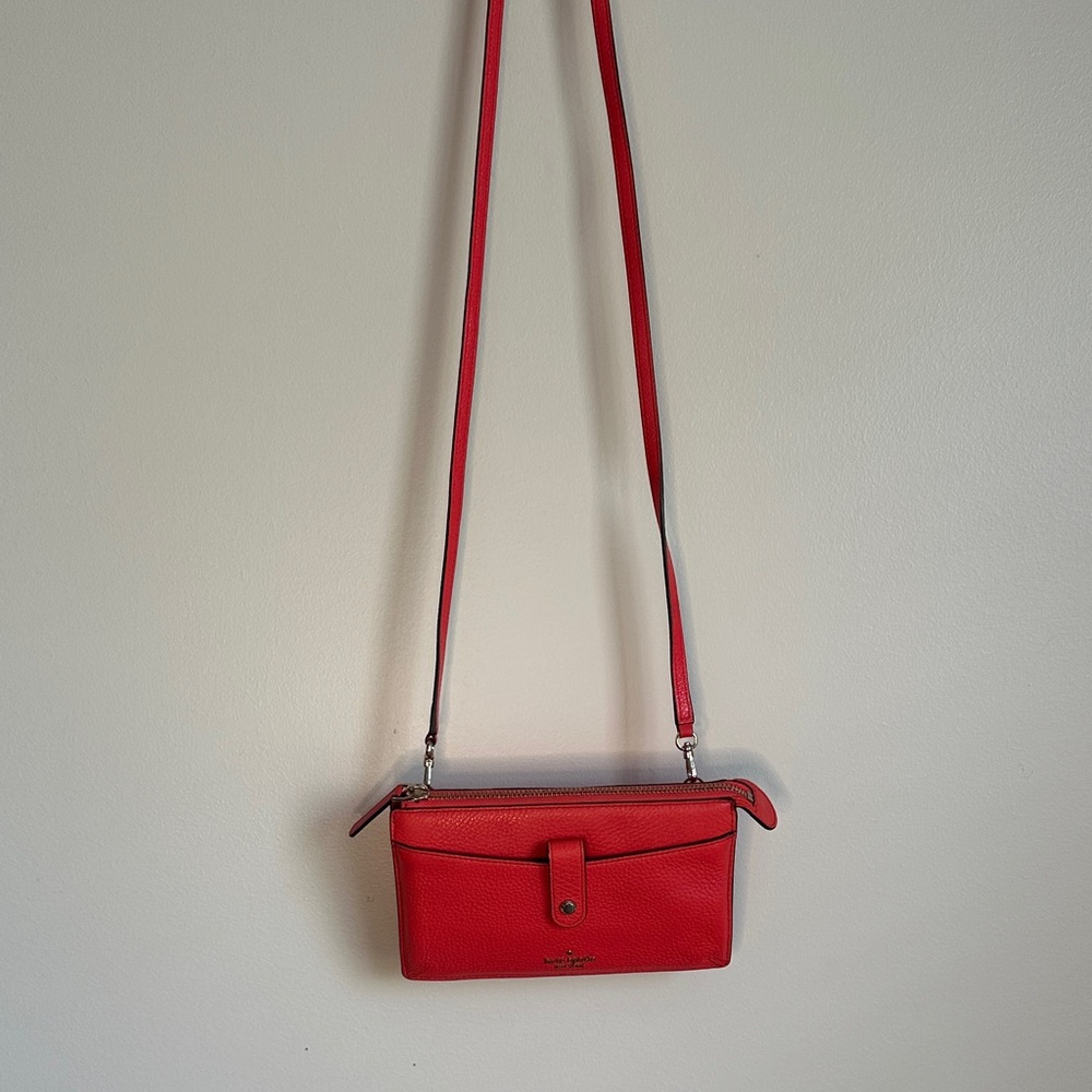 Kate Spade Vibrant Coral Crossbody Wallet Clutch w Strap